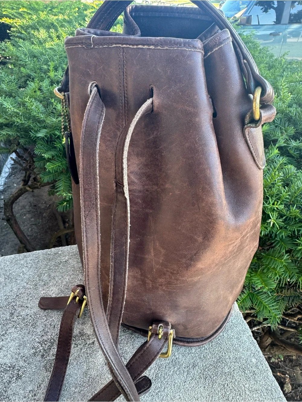 Vintage Coach Handle Backpack 9992 Sling Bag Brown display picture 3